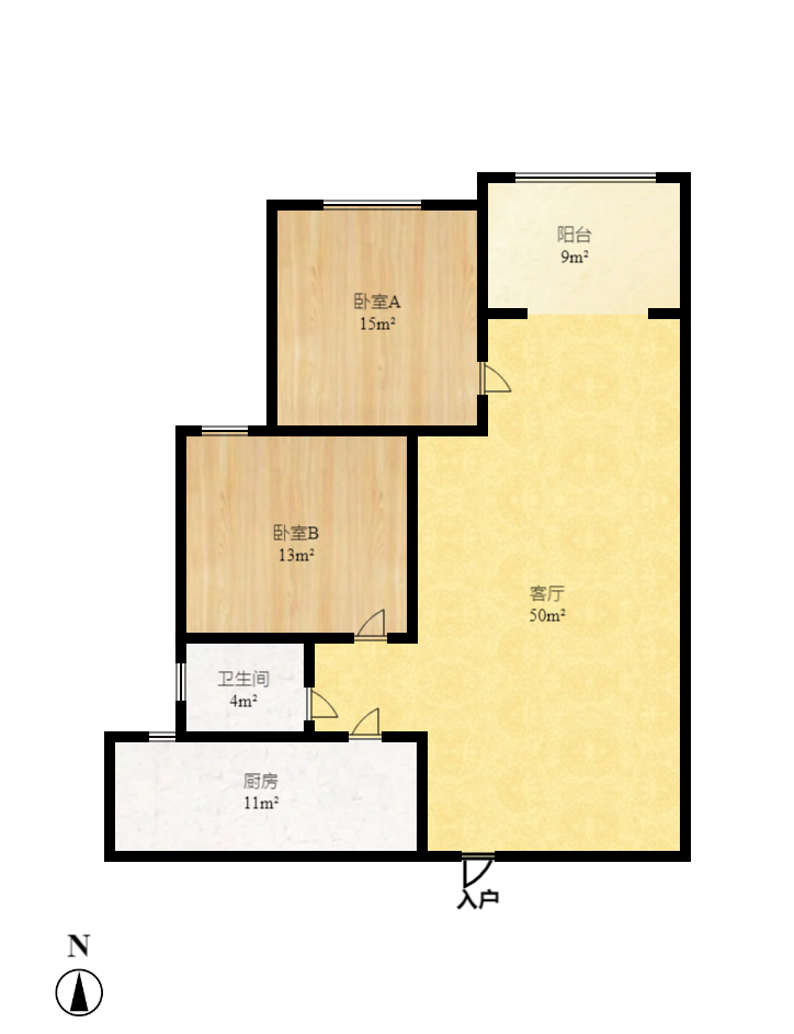 剑桥名门 2室1厅1卫 1800.0元/月 剑桥名门 2室1厅1卫 1800.0元/月户型图