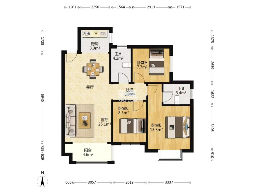 江湾名府  3室2厅1卫   53.00万