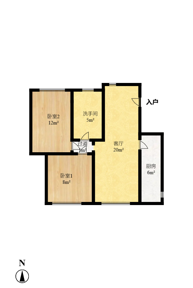 晨兴家园  2室1厅1卫   2200.00元/月户型图