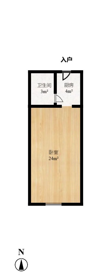 Cross尚公馆  1室1厅1卫    1200.0元/月户型图