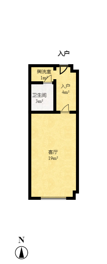 御溪国际  1室1厅1卫   1800.00元/月户型图