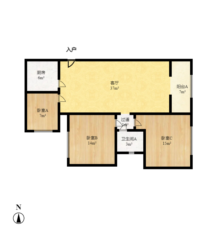 长大彩虹都  3室2厅1卫   103.00万室内图1