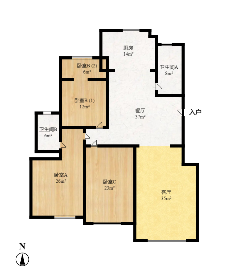 天鸿天府（天鸿中央大院）  3室2厅1卫   3200.00元/月户型图