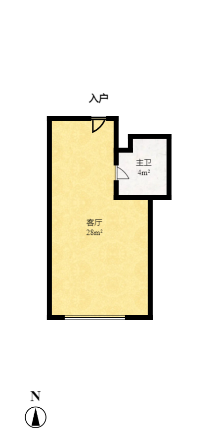 旭日东升  1室1厅1卫   1350.00元/月户型图