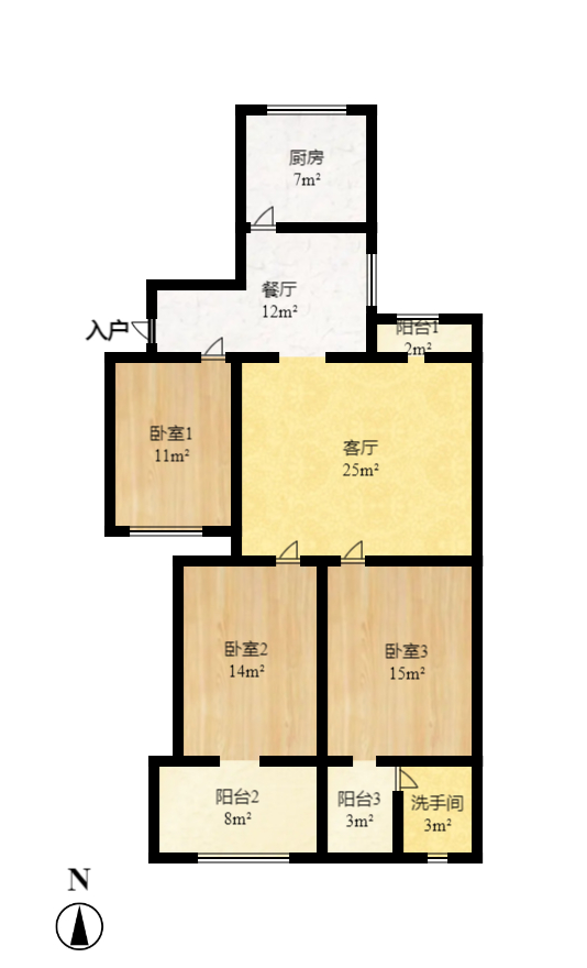 金科园  3室1厅1卫    1800.0元/月户型图
