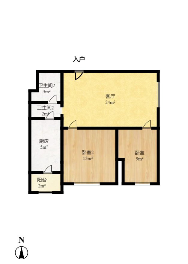 东岸城邦  2室1厅1卫    2200.0元/月户型图
