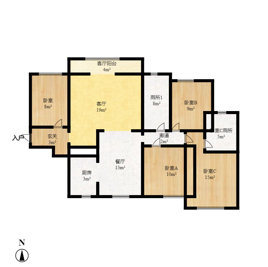 邦盛水岸御园  4室2厅2卫    2000.0元/月户型图