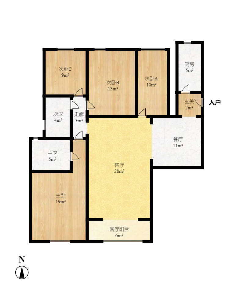 鑫远湘府逸园 3室2厅1卫 2000.0元/月 鑫远湘府逸园 3室2厅1卫 2000.0元/月户型图