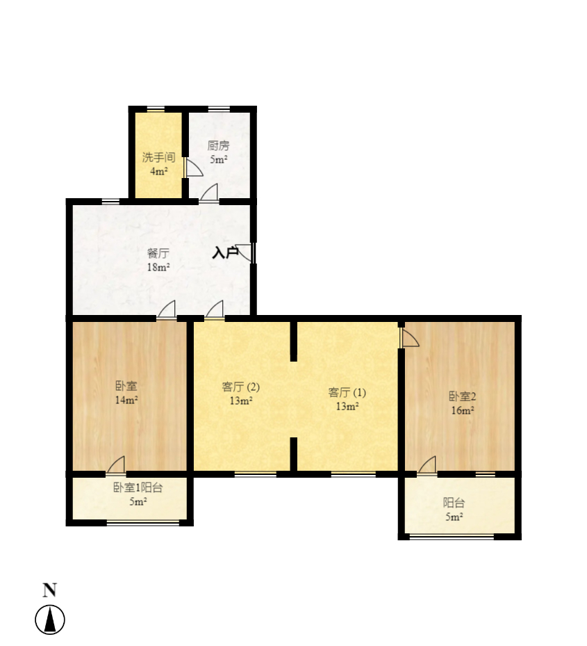 上王家冲小区  2室1厅1卫   1600.00元/月户型图