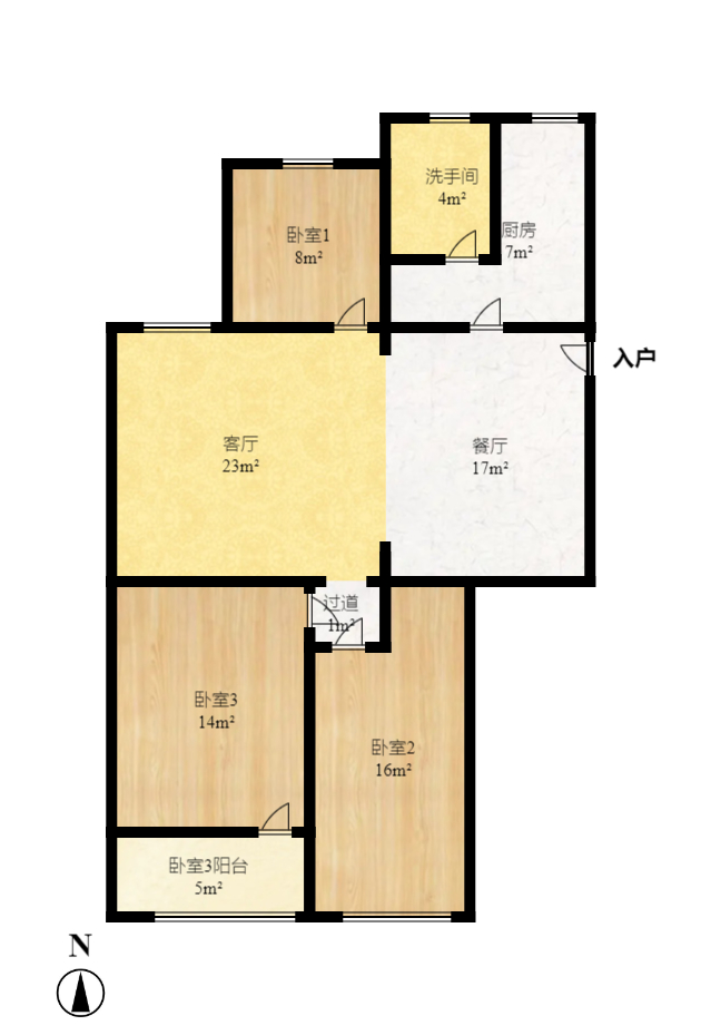 桔园小区1-8片  3室2厅1卫   1500.00元/月户型图