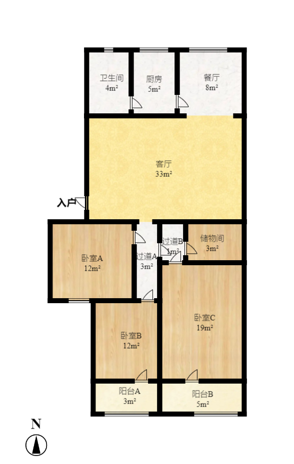 姚正街商住楼  3室2厅1卫   93.00万室内图1