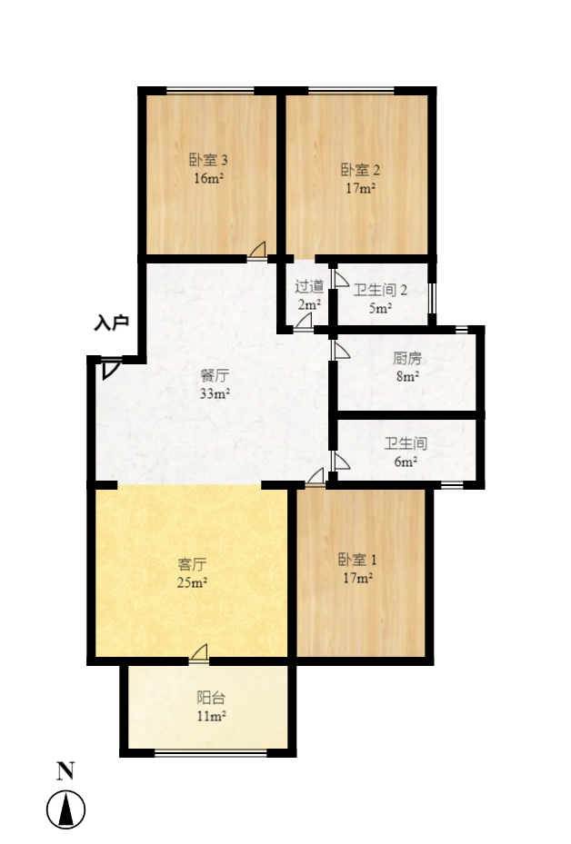 金帆江滨玫瑰园  2室2厅1卫   1600.00元/月户型图