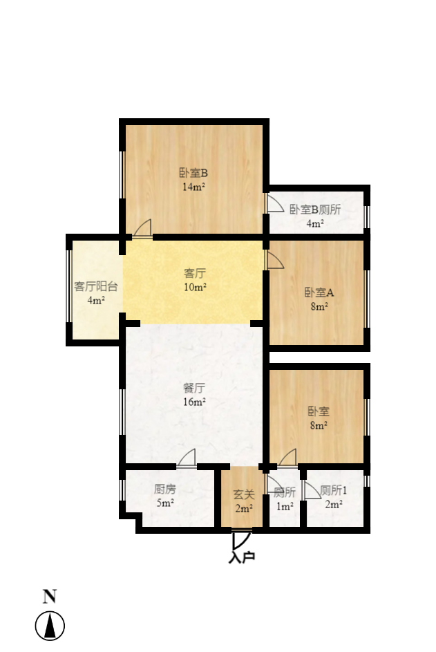 合能洋湖公馆  2室2厅1卫    2300.0元/月户型图