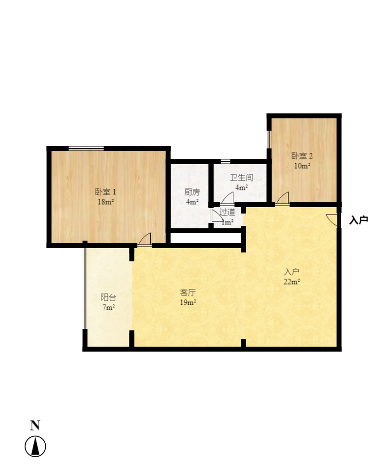 广福园  2室2厅1卫    1700.0元/月户型图