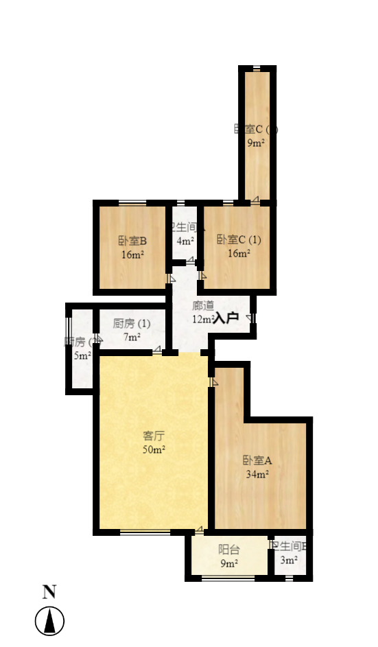 华新花苑  3室2厅1卫    120.0万室内图1