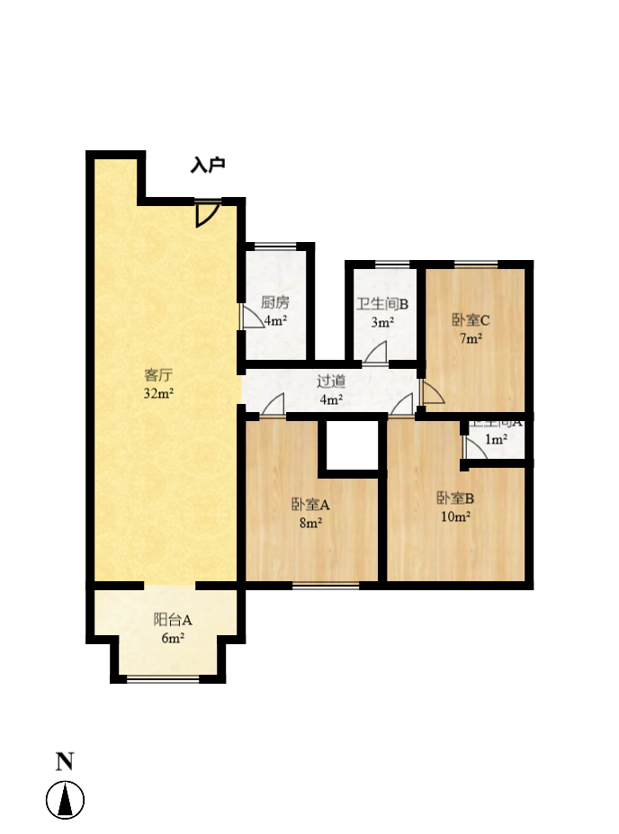 明昇壹城(明昇时代广场)一期 3室2厅1卫 2600.0元/月 明昇壹城(明昇时代广场)一期 3室2厅1卫 2600.0元/月户型图