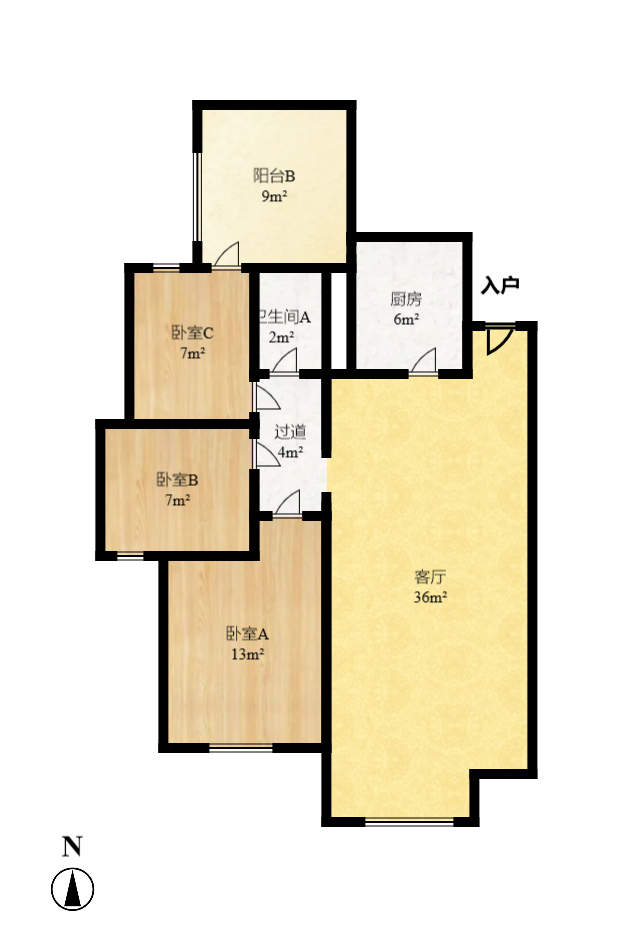 上河国际C区  3室2厅1卫   2800.00元/月室内图1