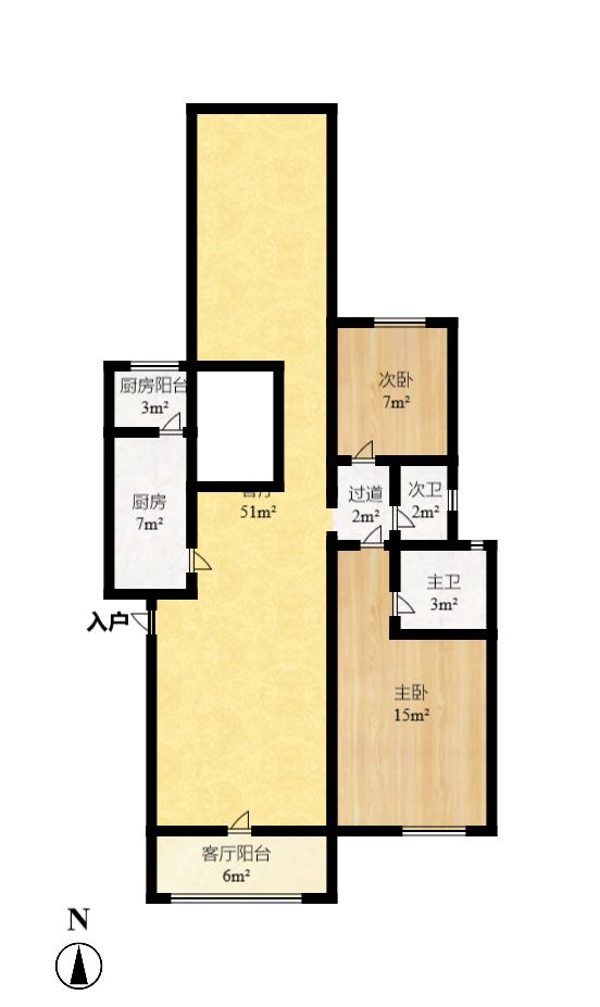 枫林绿洲  2室2厅1卫    1750.0元/月户型图