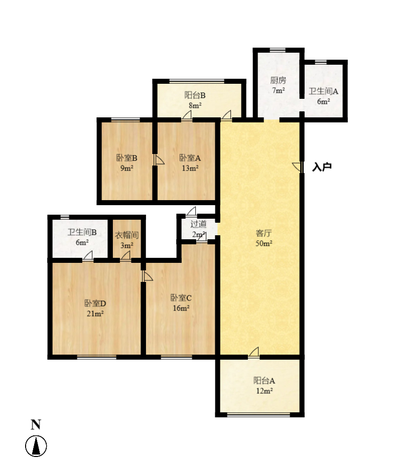 金色比华利  4室2厅1卫    2600.0元/月户型图