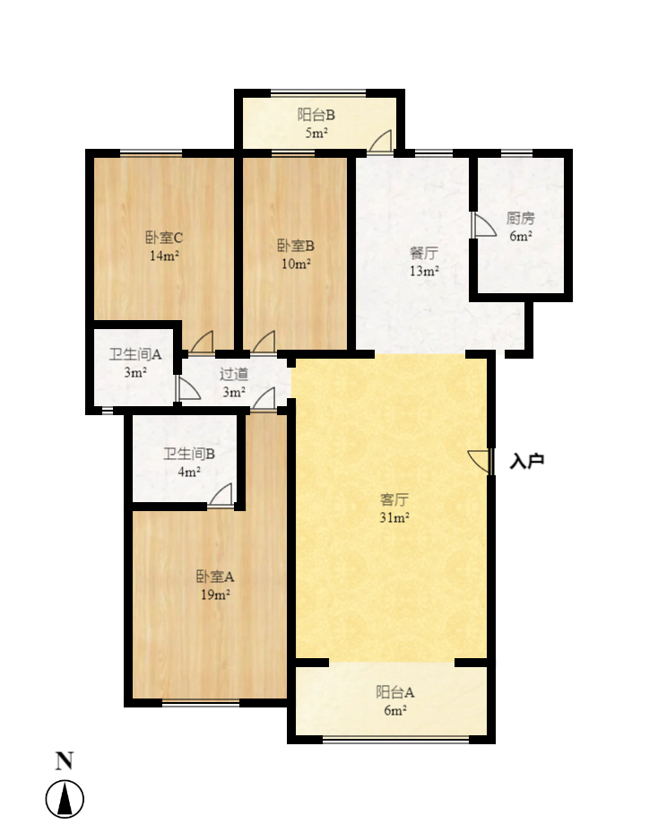万煦园 3室2厅2卫 2200.0元/月 万煦园 3室2厅2卫 2200.0元/月户型图