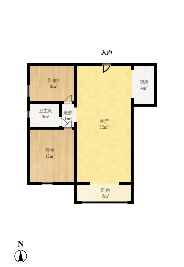 昌和商业中心/昌和国际  2室2厅1卫    1550.0元/月户型图