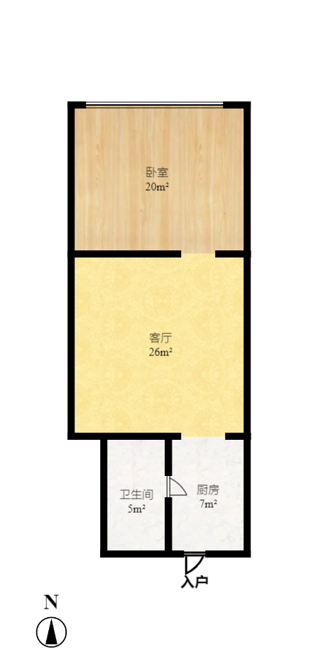 摩天一号  1室1厅1卫   2000.00元/月户型图