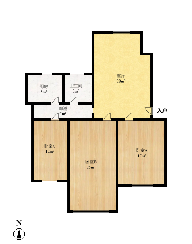 省木材公司宿舍（原欧园木材厂宿舍）  2室2厅1卫   1500.00元/月户型图