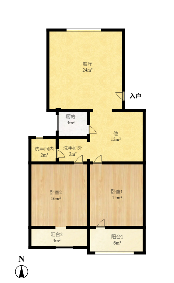 惠泽园  2室2厅1卫   2000.00元/月户型图
