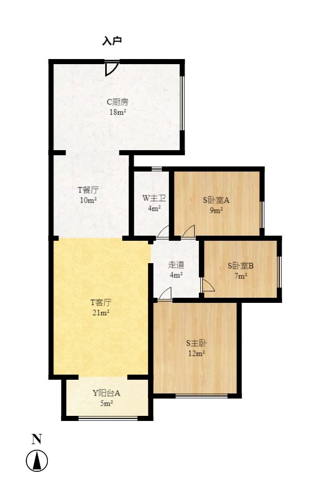 鑫天御景湾  3室2厅1卫   110.00万室内图1