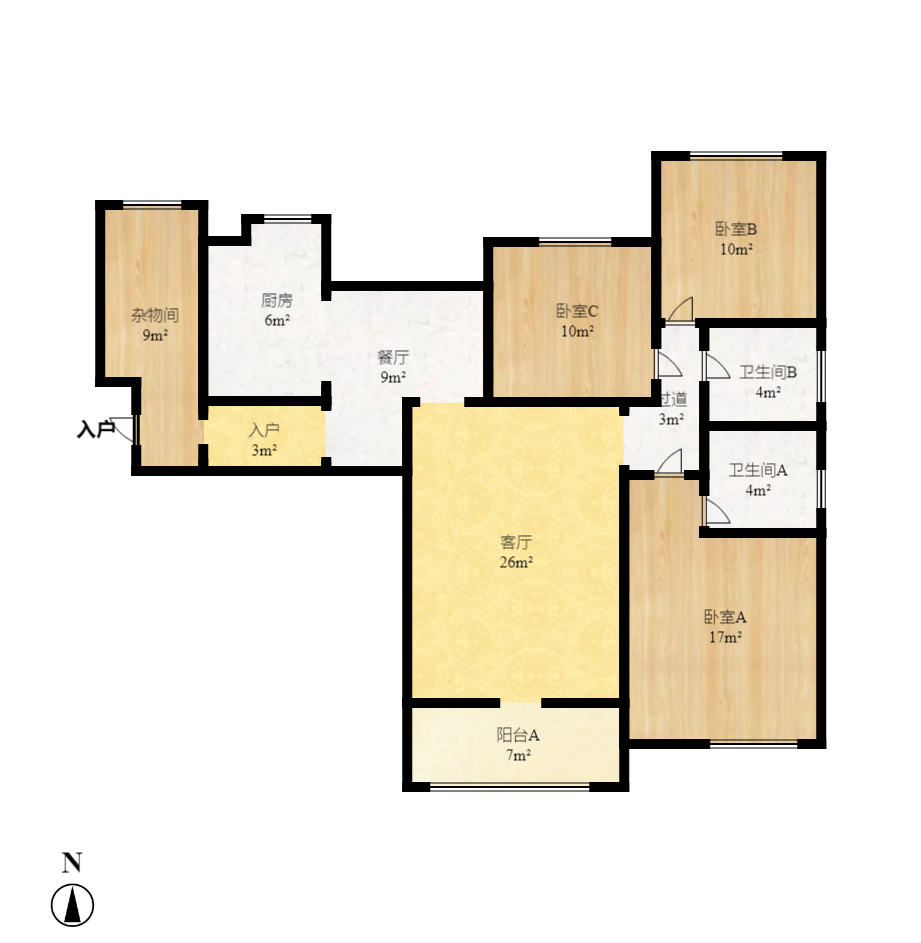 长城水郡  4室2厅2卫    2500.0元/月户型图