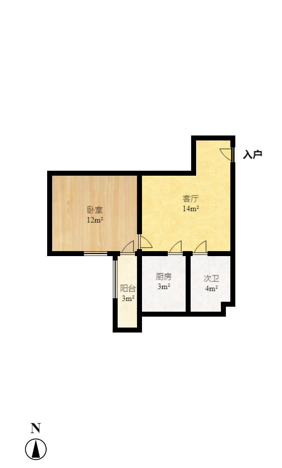 麓江春  1室1厅1卫   1700.00元/月户型图