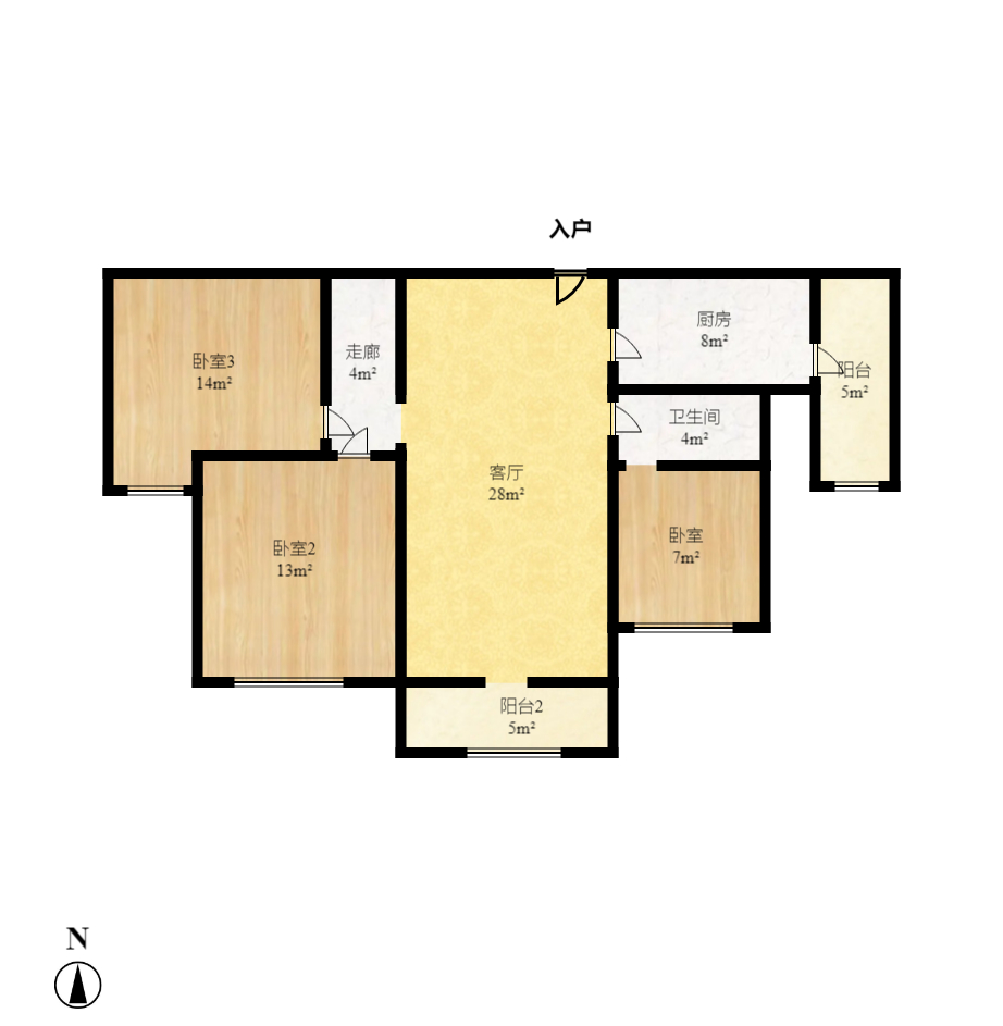 海德公园  4室2厅1卫   2200.00元/月户型图