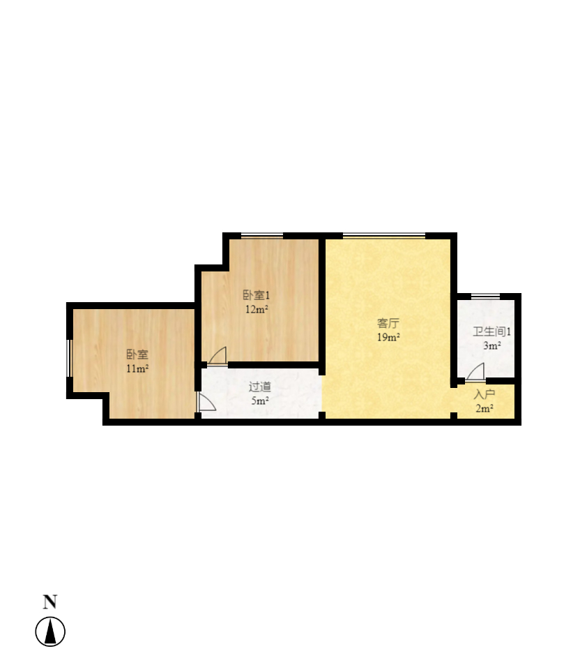 鸥波港湾  1室1厅1卫   1800.00元/月户型图