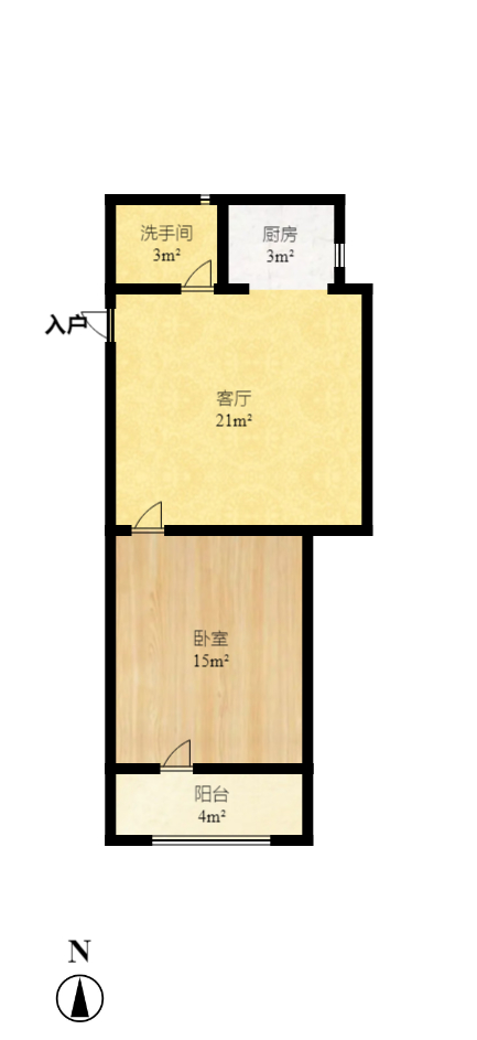 金领家族  1室1厅1卫   1600.00元/月户型图