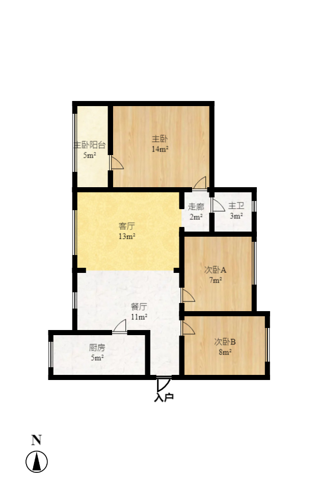 华润置地广场一期  3室1厅1卫   1600.00元/月户型图