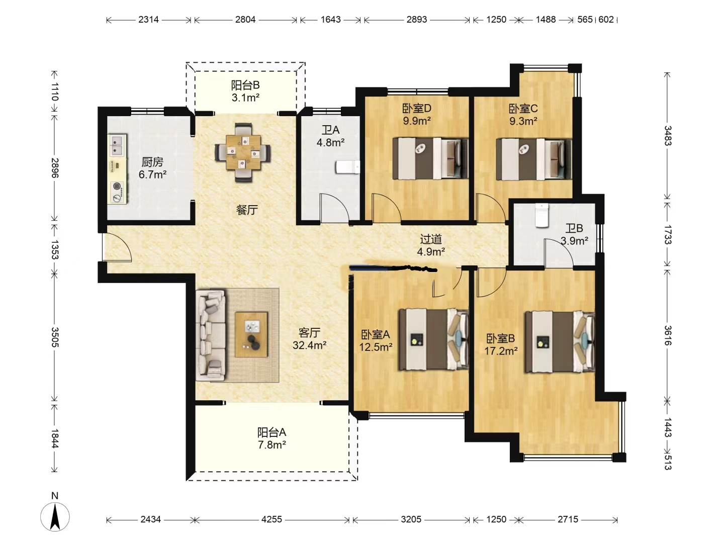 水木十里春风小区 4室2厅2卫 45.0万 水木十里春风小区 4室2厅2卫 45.0万室内图