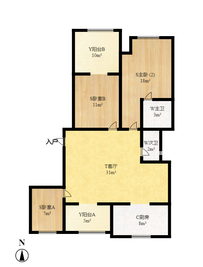 中城丽景香山园  3室2厅2卫   3300.00元/月户型图