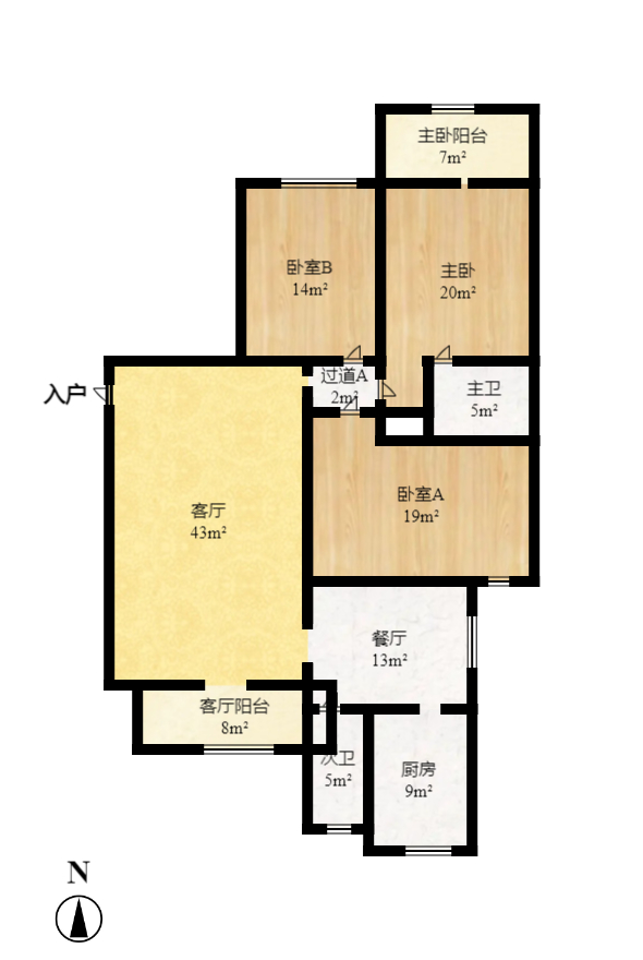 望麓锦园  3室2厅2卫   2300.00元/月户型图