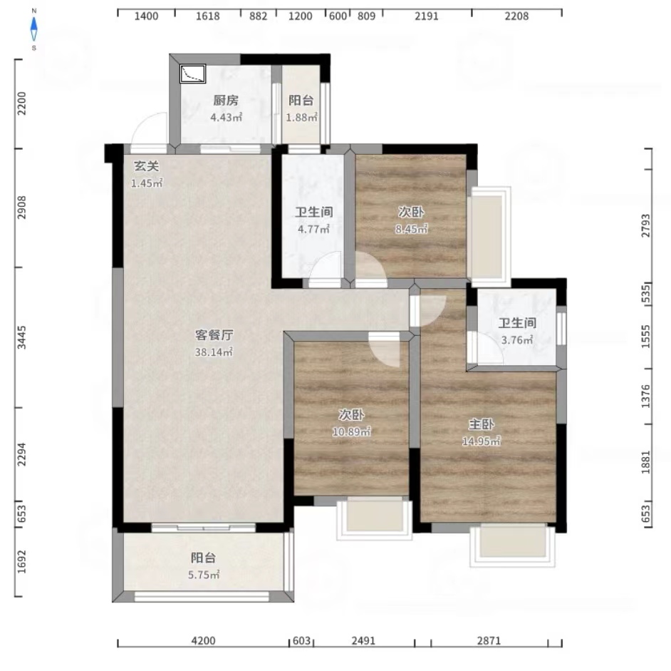 山水洲城华晨第一城  3室2厅1卫   76.00万室内图