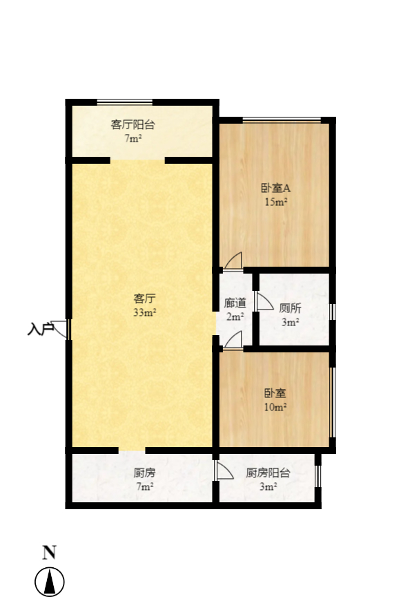 阳光100三期  2室1厅1卫    2100.0元/月户型图