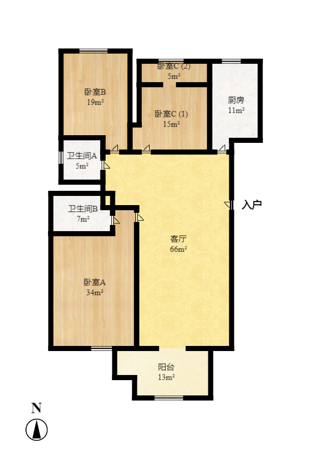 都江新城（都江新苑）  3室2厅1卫   3200.00元/月室内图1