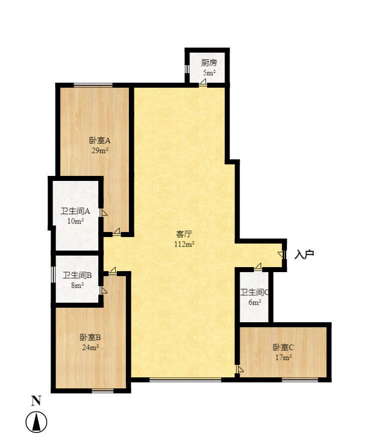 华远华中心  3室2厅1卫   11000.00元/月户型图