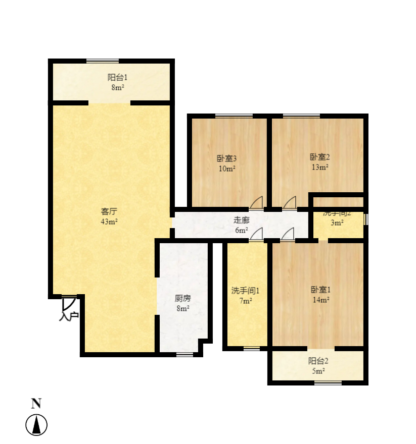 华欣公寓  3室2厅2卫   105.00万室内图1