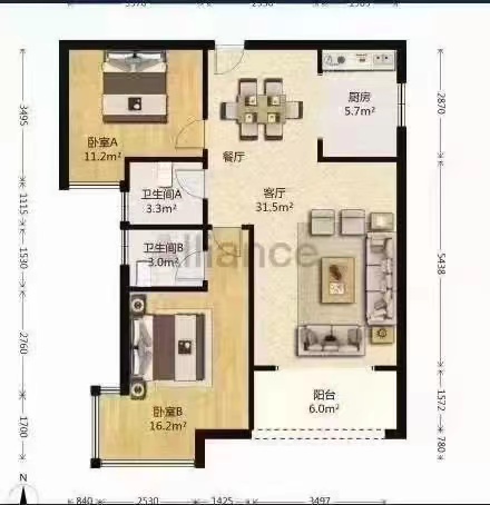 山水洲城华晨第一城 2室2厅1卫 55.0万 山水洲城华晨第一城 2室2厅1卫 55.0万室内图