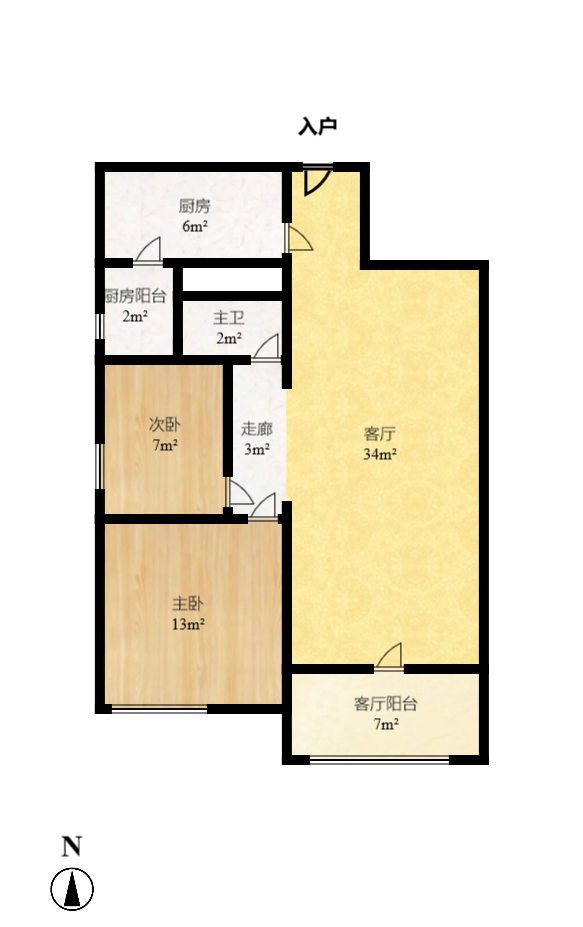 九峰远见  2室2厅1卫   2300.00元/月户型图