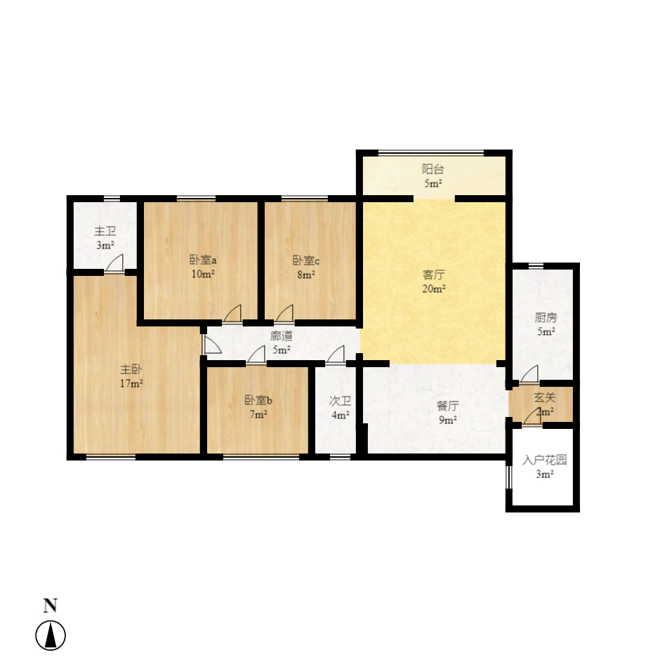 天元涉外桃園  1室2廳1衛(wèi)   2800.00元/月戶型圖