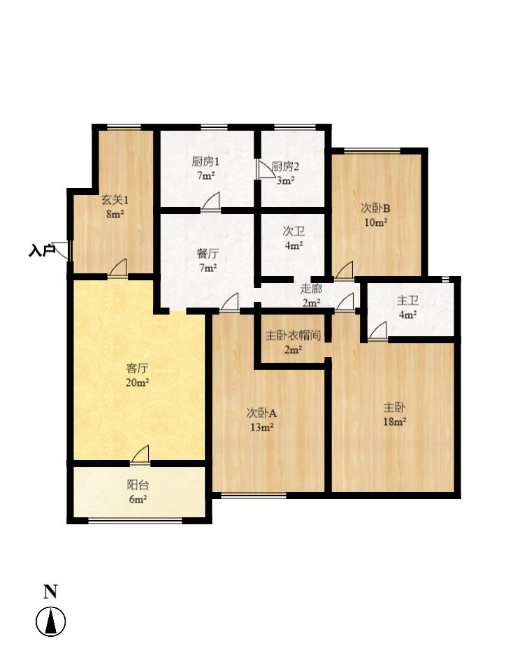 鹏基诺亚山林  4室2厅2卫    2200.0元/月户型图
