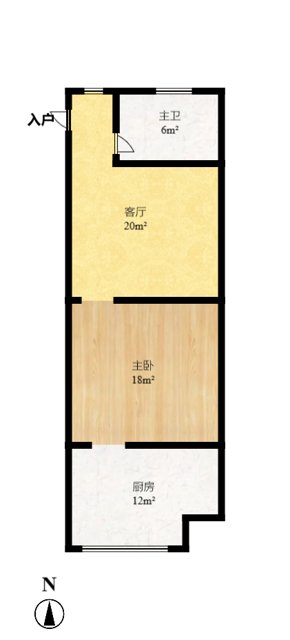 明城公寓  1室1厅1卫   1200.00元/月户型图