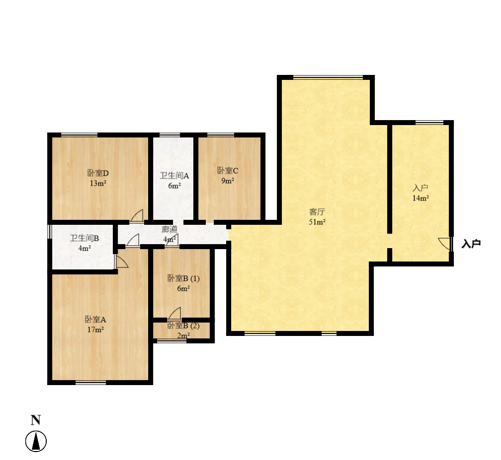 慢步江湾 4室2厅2卫 4800.0元/月 慢步江湾 4室2厅2卫 4800.0元/月户型图