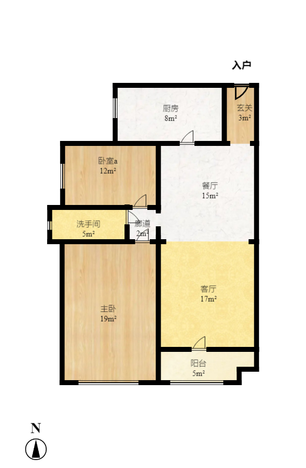 达美D6区  2室1厅1卫    2800.0元/月户型图